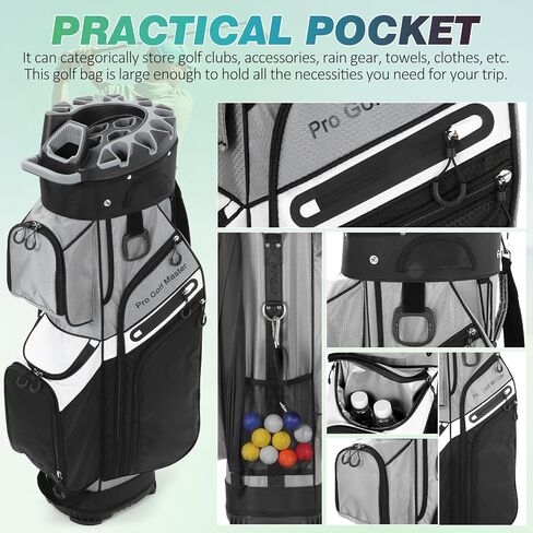 Golf Bag for Men and Women, Golf Cart Bag with 14 Way Organizer Top Divider Multiple 11 Pockets Large Capacity, Premium Cart Pack with Dual Handles and Rain Cover for Club Protection in Saudi Arabia