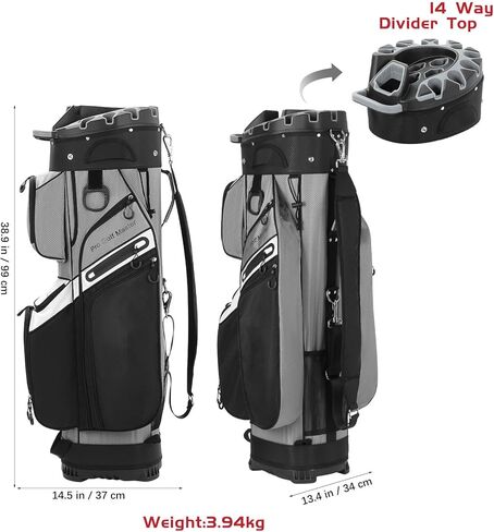 Golf Bag for Men and Women, Golf Cart Bag with 14 Way Organizer Top Divider Multiple 11 Pockets Large Capacity, Premium Cart Pack with Dual Handles and Rain Cover for Club Protection in Saudi Arabia