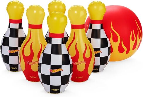 Hot Wheels & FUNBOY Inflatable Checkered Flame Kids Backyard Bowling Set with Large Ball and Six Bowling Pins in Saudi Arabia