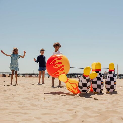 Hot Wheels & FUNBOY Inflatable Checkered Flame Kids Backyard Bowling Set with Large Ball and Six Bowling Pins in Saudi Arabia