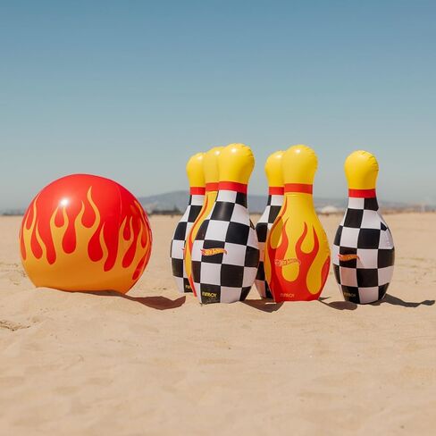 Hot Wheels & FUNBOY Inflatable Checkered Flame Kids Backyard Bowling Set with Large Ball and Six Bowling Pins in Saudi Arabia