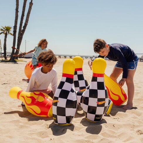 Hot Wheels & FUNBOY Inflatable Checkered Flame Kids Backyard Bowling Set with Large Ball and Six Bowling Pins in Saudi Arabia