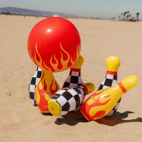 Hot Wheels & FUNBOY Inflatable Checkered Flame Kids Backyard Bowling Set with Large Ball and Six Bowling Pins in Saudi Arabia