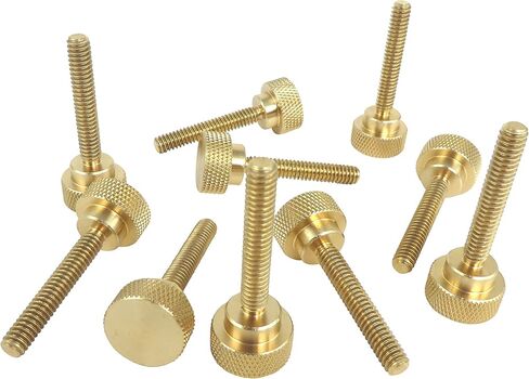 10 Pack 1/4-20 x 1-1/2 Inch Threads Solid Brass Diamond Knurled Thumb Screws Knobs with Straight Shoulders Right-Hand Threads SAE Flat Tip Uncoated (1/4-20 x 1-1/2 inch Long Threads) in Saudi Arabia
