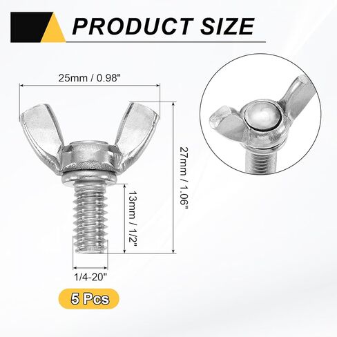 uxcell 5Pcs 1/4-20" x 1/2" Wing Butterfly Screw Bolts, 304 Stainless Steel Machine Fastener, Thumb Hand Screws for Electronic Equipment, Silver Tone in Saudi Arabia
