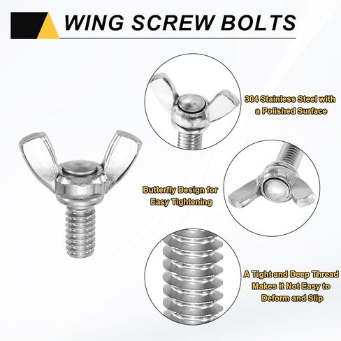 uxcell 5Pcs 1/4-20" x 1/2" Wing Butterfly Screw Bolts, 304 Stainless Steel Machine Fastener, Thumb Hand Screws for Electronic Equipment, Silver Tone in Saudi Arabia