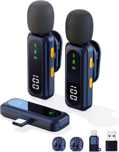 ميكروفون لافالير لاسلكي لأجهزة iPhone-iPad، وهواتف Android، والكمبيوتر، وميكروفون لاسلكي، وميكروفون صغير مع تقليل الضوضاء وصوت كريستالي لتسجيل الفيديو، ومدونات الفيديو، وTikTok، والغناء، ويوتيوب - أسود in Kuwait