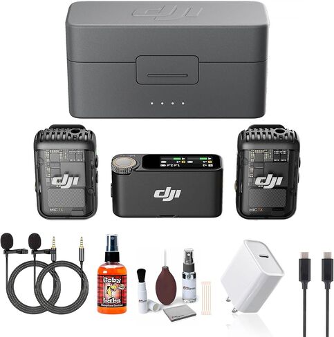 DJI Mic 2 2-Person Compact Digital Wireless Microphone System/Recorder for Camera & Smartphone (2.4 GHz) (CP.RN.00000325.01) + Mic Cleaning Spray + USB-C Cable and Adapter + Cleaning Kit + More in Saudi Arabia