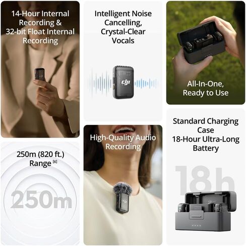 DJI Mic 2 2-Person Compact Digital Wireless Microphone System/Recorder for Camera & Smartphone (2.4 GHz) (CP.RN.00000325.01) + Mic Cleaning Spray + USB-C Cable and Adapter + Cleaning Kit + More in Saudi Arabia