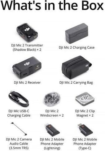 DJI Mic 2 2-Person Compact Digital Wireless Microphone System/Recorder for Camera & Smartphone (2.4 GHz) (CP.RN.00000325.01) + Mic Cleaning Spray + USB-C Cable and Adapter + Cleaning Kit + More in Saudi Arabia