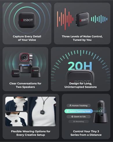 ميكروفون بث مباشر لاسلكي OBSBOT VOX SE، متوافق مع سلسلة Tiny 3، نطاق الالتقاط: 100 متر كحد أقصى. in Saudi Arabia