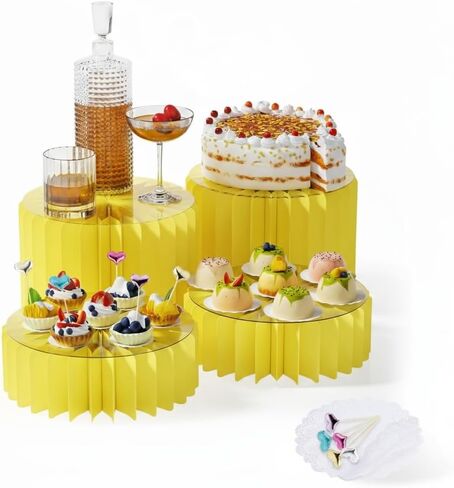 39-piece Buffet Risers Set Including 4 Foldable Food Risers,30 oil-absorbing paper and 5 Cake Toppers Multi-Size Cylinder Pedestal Display Set for Buffet for Wedding, Birthday, Event for Food Display in Saudi Arabia