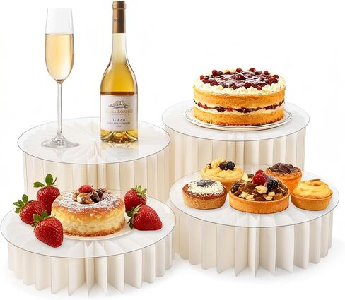 4 قطع من حاملات البوفيه، حاملات طعام قابلة للطي لطاولة البوفيه، حاملات عرض من الورق المقوى قابلة لإعادة الاستخدام مقاس 12 بوصة مع أطباق أكريليك للحفلات وحفلات الزفاف وتقديم الطعام وديكور أعياد الميلاد in Kuwait