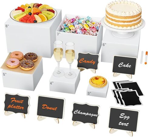 Navatiee 6PCS White Buffet Risers, Food Risers for Buffet Table, Acrylic Nesting Display Stands (3"-8"), with 6 Mini Signs & 2 Markers for Party Catering, Desserts & Jewelry in Saudi Arabia