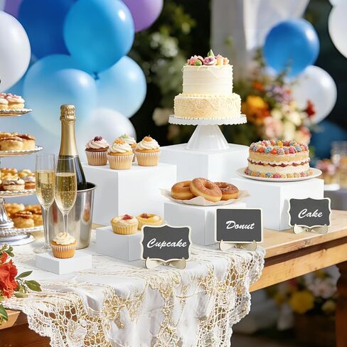 Navatiee 6PCS White Buffet Risers, Food Risers for Buffet Table, Acrylic Nesting Display Stands (3"-8"), with 6 Mini Signs & 2 Markers for Party Catering, Desserts & Jewelry in Saudi Arabia