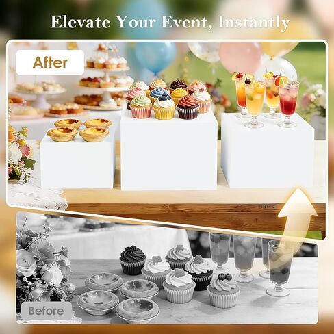 Navatiee 6PCS White Buffet Risers, Food Risers for Buffet Table, Acrylic Nesting Display Stands (3"-8"), with 6 Mini Signs & 2 Markers for Party Catering, Desserts & Jewelry in Saudi Arabia