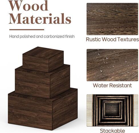 6 قطع من حاملات البوفيه الخشبية، حوامل كب كيك خشبية ريفية، حاملات طعام مربعة لطاولة البوفيه، مجموعة عرض طاولة الحلوى، صناديق خشبية قابلة للتكديس للحفلات، الديكور، الزفاف، أعياد الميلاد in Kuwait