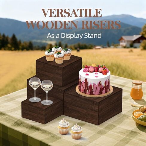 6 قطع من حاملات البوفيه الخشبية، حوامل كب كيك خشبية ريفية، حاملات طعام مربعة لطاولة البوفيه، مجموعة عرض طاولة الحلوى، صناديق خشبية قابلة للتكديس للحفلات، الديكور، الزفاف، أعياد الميلاد in Kuwait