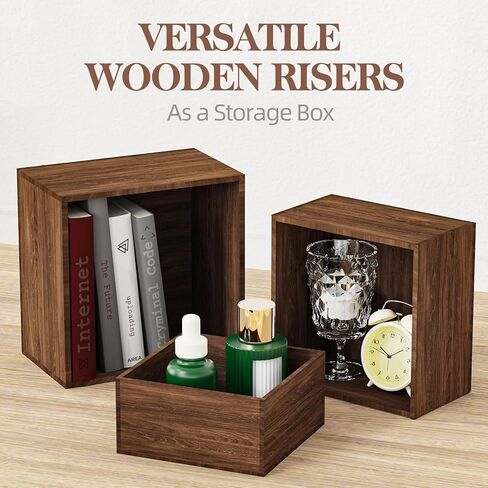 6 قطع من حاملات البوفيه الخشبية، حوامل كب كيك خشبية ريفية، حاملات طعام مربعة لطاولة البوفيه، مجموعة عرض طاولة الحلوى، صناديق خشبية قابلة للتكديس للحفلات، الديكور، الزفاف، أعياد الميلاد in Kuwait