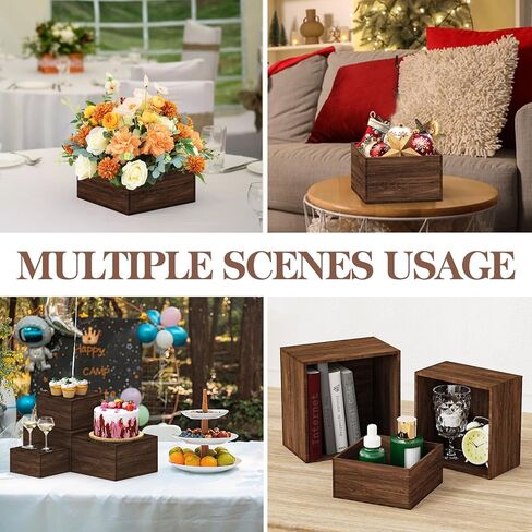 6 قطع من حاملات البوفيه الخشبية، حوامل كب كيك خشبية ريفية، حاملات طعام مربعة لطاولة البوفيه، مجموعة عرض طاولة الحلوى، صناديق خشبية قابلة للتكديس للحفلات، الديكور، الزفاف، أعياد الميلاد in Kuwait