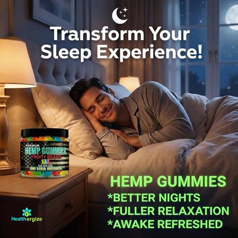 Hemp Gummies for Sleep and Relaxation-Fruity Gummy Bears Candy Edibles, Hemp Oil Infused-Made in USA-96 Bears in Kuwait