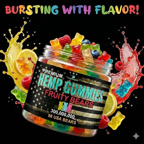 Hemp Gummies for Sleep and Relaxation-Fruity Gummy Bears Candy Edibles, Hemp Oil Infused-Made in USA-96 Bears in Kuwait