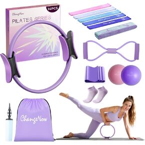 مجموعة بيلاتيس للتدريب المستهدف، معدات بيلاتيس مطورة للنساء مع دائرة سحرية مقاس 14 بوصة، وأشرطة شكل 8، وكرة بيلاتيس وأشرطة لشد القلب والفخذين والأرداف والأذرع في المنزل - يتضمن دليل التمرين in Kuwait