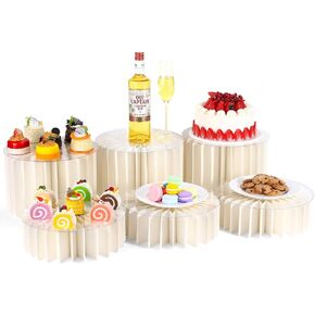 رافعات وحوامل البوفيه، حوامل عرض أكريليك، مجموعة عرض طاولة الحلوى، حامل كعكة الزفاف، حامل كب كيك أكريليك، حوامل أسطوانية للحفلات، حوامل كعكة عيد الميلاد للحفلات (العاج، 6 عبوات) in Kuwait