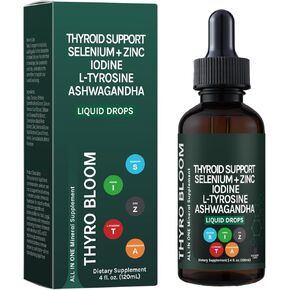 Thyroid Support Liquid Drops,Liquid Formula with Selenium,Zinc,Iodine,L-Tyrosine,Ashwagandha for Hormone Balance, Metabolism,Immune & Energy Support - 4 fl.oz. (120mL) in Kuwait