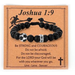 Soccer Bracelet for Men, Adjustable Cross Beaded Sports Football Bracelet Jewelry with Card for Son Grandson Players Team Fans & Friends Gift (Black Matte) in Kuwait