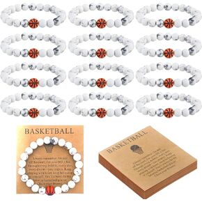 12 مجموعة من الأساور الرياضية، أساور مطاطية مطاطية مصنوعة يدويًا لكرة القدم/كرة السلة باللون الأبيض الفيروزي، مجوهرات سوار من خرز الرجبي للرجال والنساء هدية للمعجبين مع بطاقة ملهمة in Kuwait