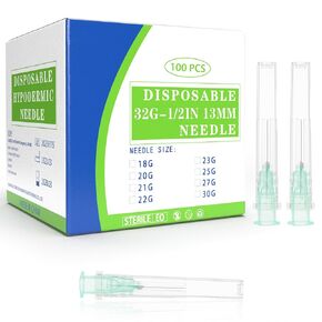 إبرة قفل لور 32 جيجا 1/2 بوصة مع غطاء - إبر 32 جرام للاستعمال مرة واحدة لإعادة التعبئة الدقيقة للمواد اللاصقة والأحبار والمواد اللاصقة، معقمة مغلفة بشكل فردي، صندوق مكون من 100 قطعة in Kuwait