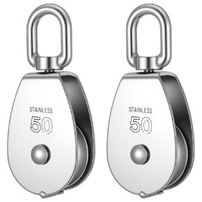 2PCS M50 Stainless Steel Heavy Duty Single Pulley Snatch Block with Swivel Hook, 2" Sheave for 3/8" Rope (800 LBS WLL) in Kuwait