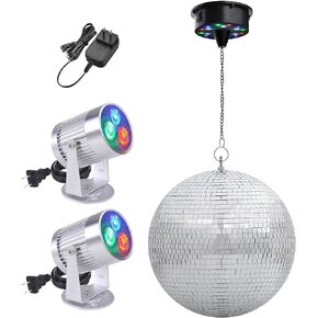 Yescom 12" Large Disco Ball with Motor and Lights 6RPM Rotator & 2PCS 3W RGB Spotlights for 70s 80s Party DJ Bands Dance Club Bar Wedding Event Studio Holiday Decor in Kuwait