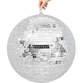 Large Silver Mirror Disco Ball, 12/16/20 Inches Hanging Design - Wedding Party Club DJ Stage Event Decoration (Silver, 20 Inches) in Kuwait
