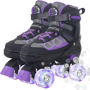 MammyGol Roller Skates for Kids Boys Girls, Adjustable Quad Skates with Light Up Wheels for Toddler Little Kids Ages 6-12, Beginners Outdoor Sports in Kuwait