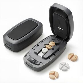Adjustable Slot Pill Cutter - Fits Small/Large Pills, Vitamins, Oval/Long Tablets | 1/2, 1/3, 1/4 Even Splitting, Dual Fixing Clips, Multi-Pill Cutting, Precision Split, Hidden Sharp Blade in Saudi Arabia