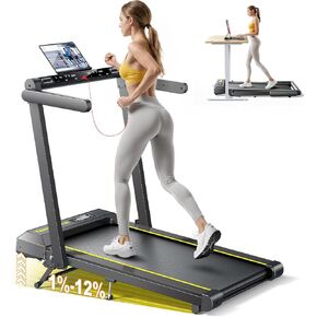 Walking Pad Treadmill with 12% Incline and Handle Bar, 4 in 1 Folding Treadmill for Home/Office, Under Desk Treadmills Portable Walking Pad with App & Bluetooth Speaker, 0.6-10MPH in Kuwait