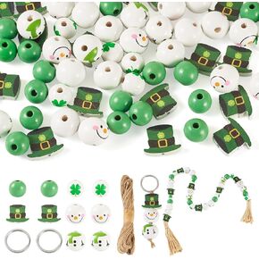Cheriswelry 200pcs St. Patrick's Wood Beads Green Wood Wood Spacer Bead Farmhouse Wooden Beads 9-16mm for Patrick Day Home Party Decoration Diy Garland Garland Lanyard in Kuwait