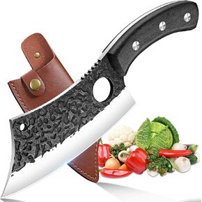 روكوكو الفايكنج الساطور سكين جزار اللحوم قطع سكين نزع العظم اليد مزورة المطبخ الصيني الفأس مع غمد المنزل في الهواء الطلق شواء التخييم عيد الميلاد عيد ميلاد الأم الأب هدية الرجال in Kuwait