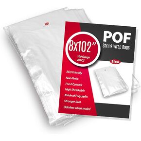 SIPA 8x102 inch 20PCS 100 Gauge POF NON-VENTING HOLE Shrink Wrap Bags Odorless perfect for wrapping stationery, photo frames, soap supplies, oil bottles, homemade DIY craft for sale. in Kuwait