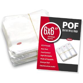 SIPA 6x6 بوصة 200 قطعة 100 مقياس POF غير فتحة تهوية أكياس تغليف قابلة للانكماش عديمة الرائحة للصابون أو قنابل الحمام أو الفنون والحرف اليدوية أو الأعمال المنزلية أو غيرها من الأشياء الصغيرة in Kuwait