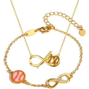 2Pcs Volleyball/Soccer/Basketball/Tennis/Baseball/Football Jewelry Set- Unisex Adjustable Braided Sports Bracelet & 14K Gold Plated Sports Pendant Necklace–Ideal Sport Fan Gifts for Teens, Women & Men in Kuwait