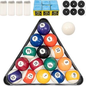 Billiard Pool Balls with Triangle Ball Rack, Cue Chalks, Table Spot Stickers & Tip Replacements - Pool Table Accessories in Kuwait