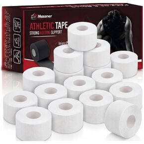 شريط رياضي أبيض 1.5 بوصة × 45 قدم لكل لفة (إجمالي 360 قدمًا) عبوة من 8 - شريط رياضي قوي للمعصمين والكاحلين واليدين - شريط رياضي خالٍ من اللاتكس للتدريب وكرة القدم والجري والتعافي من رفع الأثقال in Kuwait