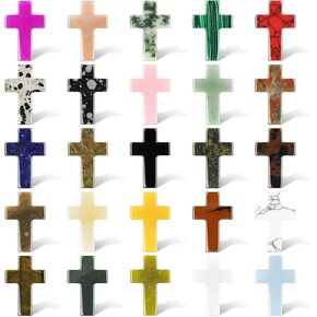 25 قطعة من أحجار الكريستال المتقاطعة، صلبان جيب من أحجار القلق مقاس 1 بوصة، شكل صليب جداري من الكريستال الطبيعي، حجر جيب النخيل لهدايا عيد الفصح والهالوين in Kuwait