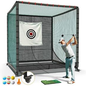 Golf Cage with Steel Freame, 7x7x7ft Golf Net with Rubber Hose, Noise Reduction for Backyard Indoor Outdoor Lawn Practice(Includes 1 Hitting Mat 6 PU Balls 1 Tee) in Kuwait