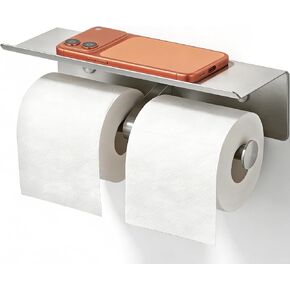Double Toilet Paper Holder with Shelf, Stainless Steel Commercial Toilet Paper Holder Wall Mount, Anti-Jam Double Roll Design, Bathroom Toilet Paper Holder for Most Standard Toilet Paper Rolls in Kuwait