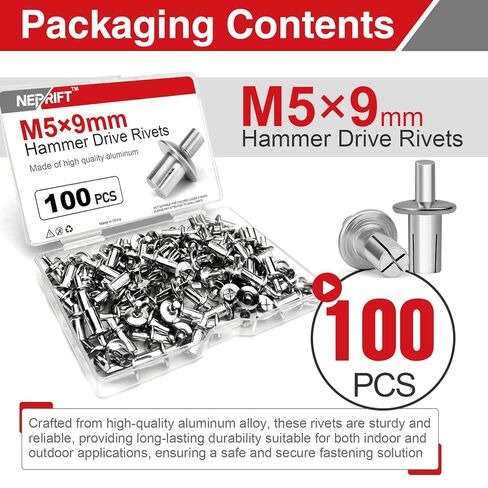 100Pcs M5 x 9mm Hammer Drive Rivets, Aluminum Core Drive Rivets for Household, Mechanical & Electronic Equipment in Saudi Arabia