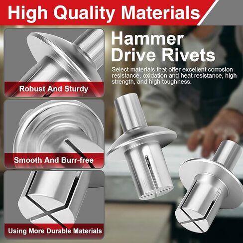 100Pcs M5 x 9mm Hammer Drive Rivets, Aluminum Core Drive Rivets for Household, Mechanical & Electronic Equipment in Saudi Arabia